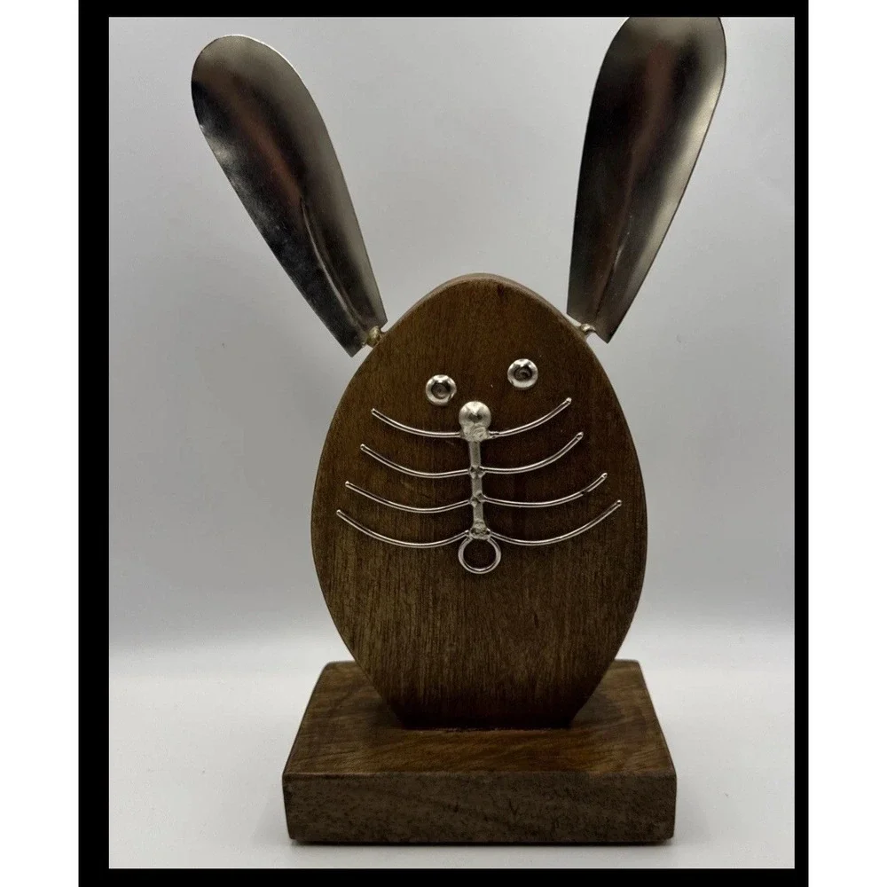 Wooden Bunny Animal Decor Silver Ears